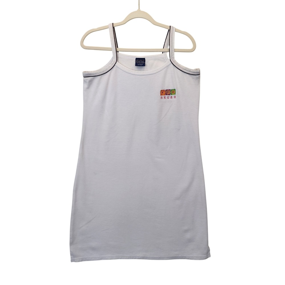Startime Aruba Embroidered Floral Tank Dress White Pique Cotton Mens XL Souvenir
